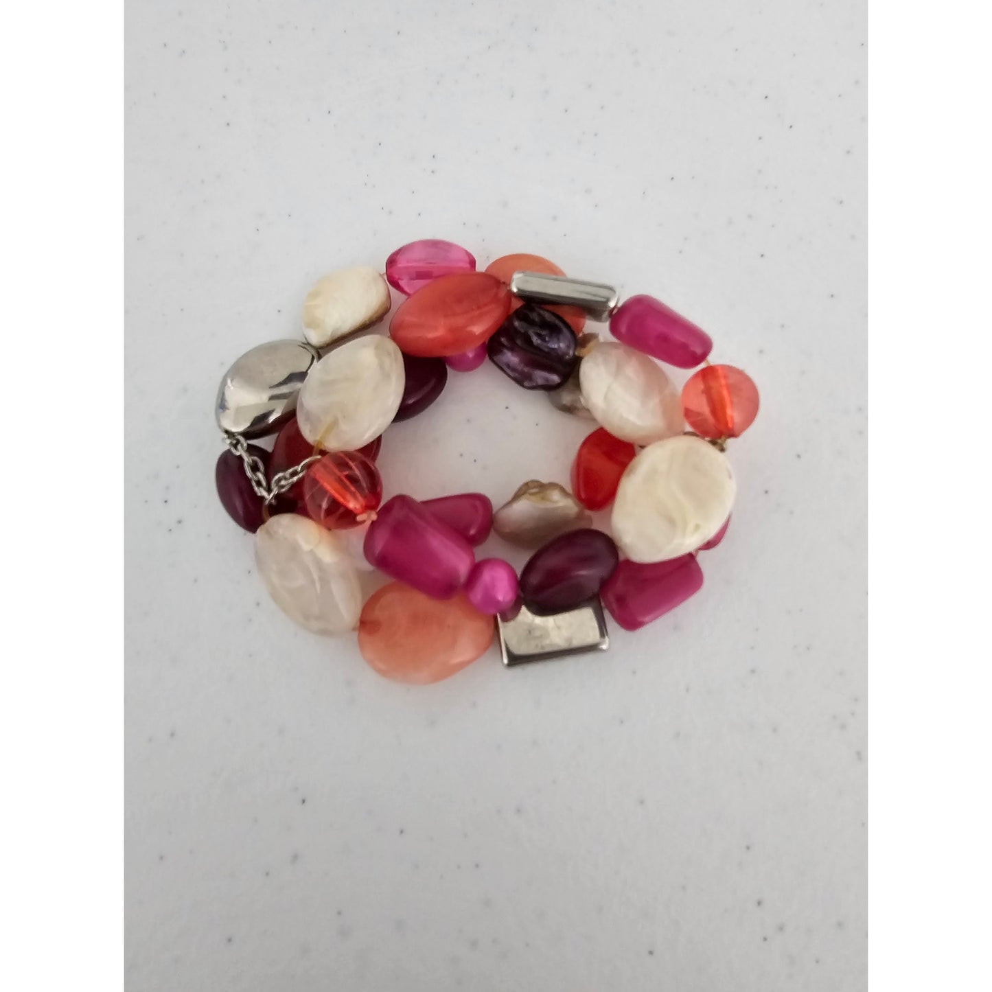 Vintage 1990s Multi Strand Beaded Bracelet Stones Shades of Red and Pink