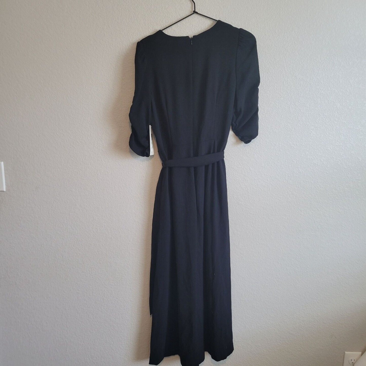 Eliza J Womens Sz 4 Maxi Dress Solid Black Short Sleeve Belted NEW