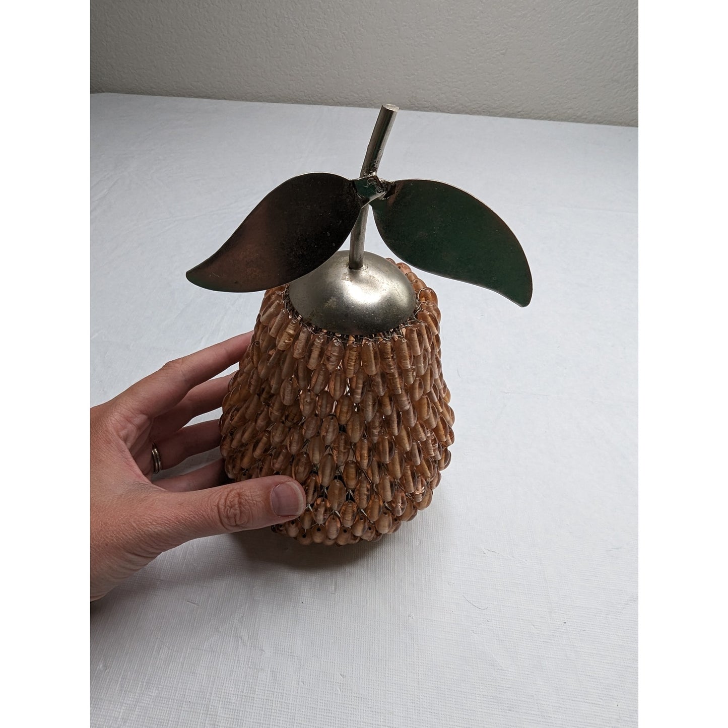 Vintage Mid Century Glass Beaded Tealight Candle Holder Pear Fruit