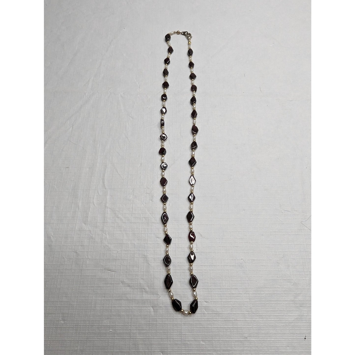 Vintage 1990s Single Strand Dainty Beaded Necklace Purple and Pearl