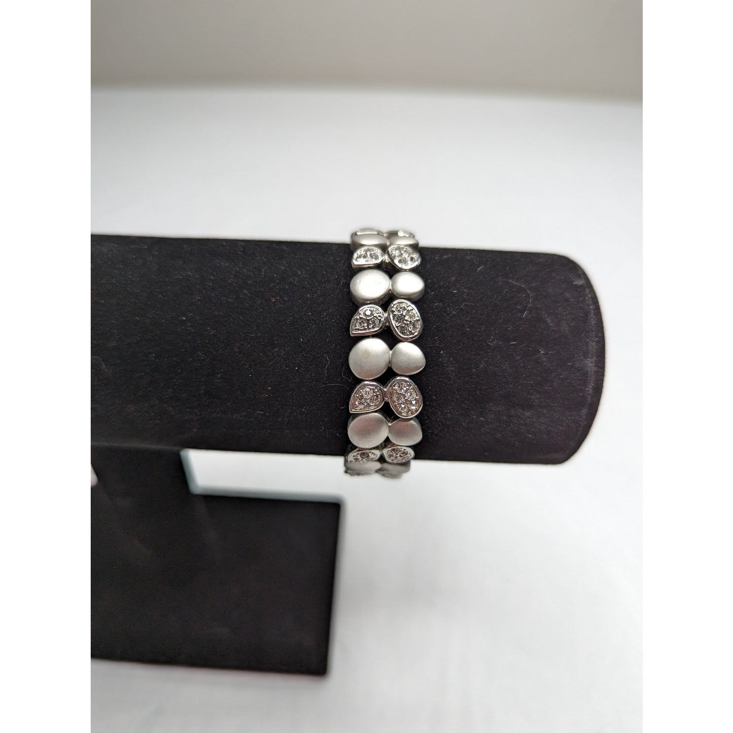Vintage 1990s Silver Tone Rhinestone Two Layer Clasp Bracelet