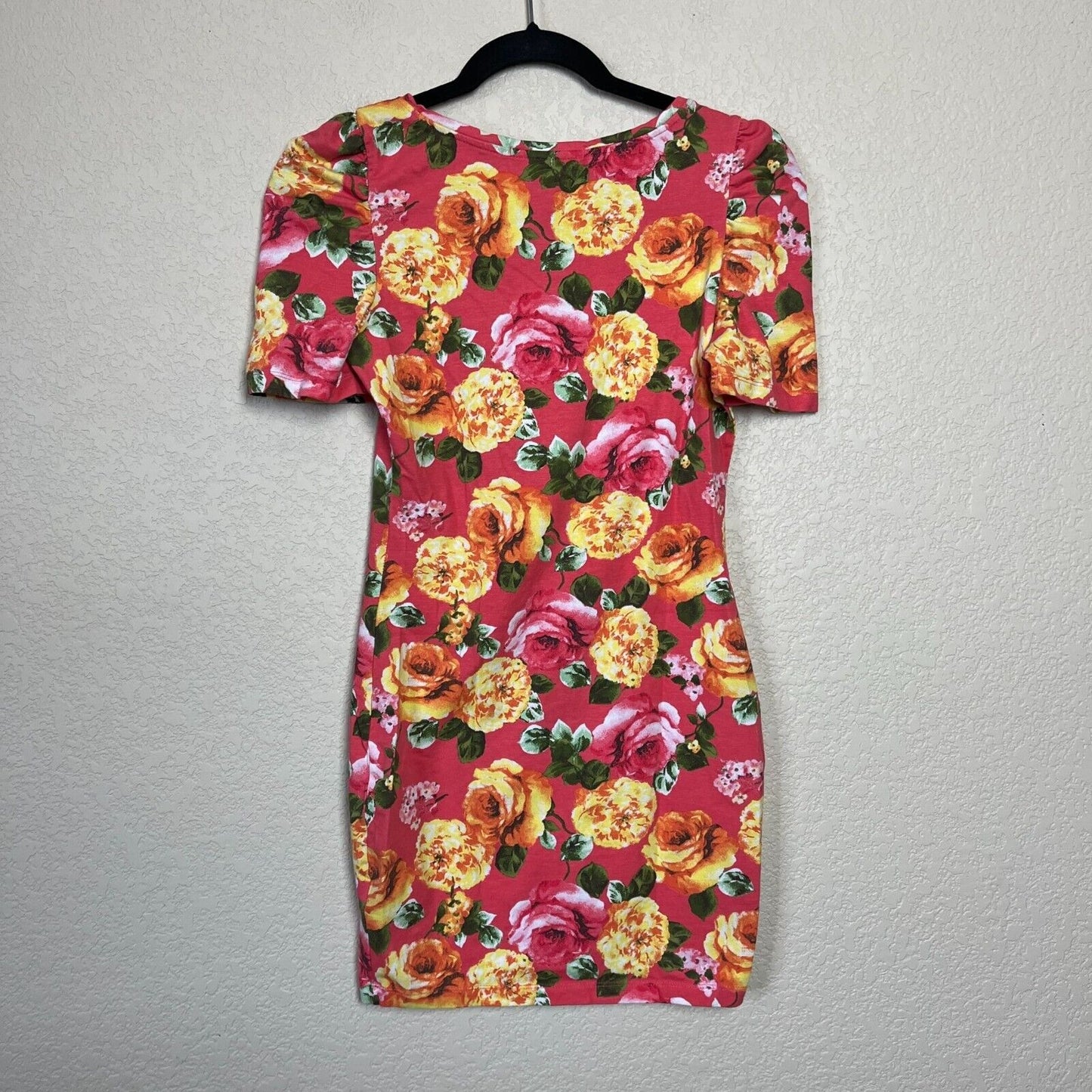 Forever 21 Womens Sz M Mini Dress Bright Floral Short Sleeve Fitted