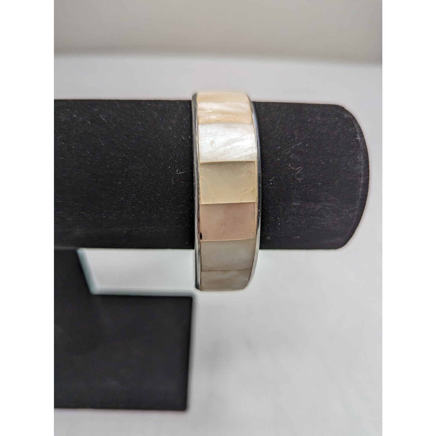 Vintage 1970s Womens Bangle Bracelet Mother of Pearl Ivory Inlay