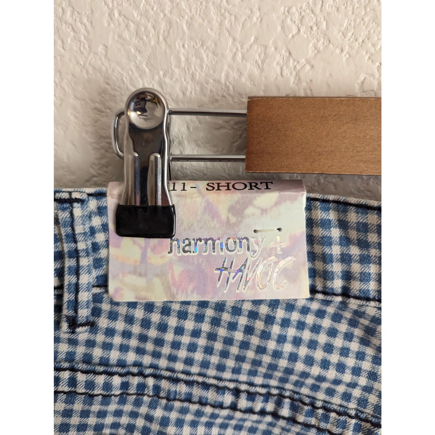 Harmony & Havoc Juniors Sz 11 Denim Cutoff Blue Jean Shorts Buffalo Plaid NEW