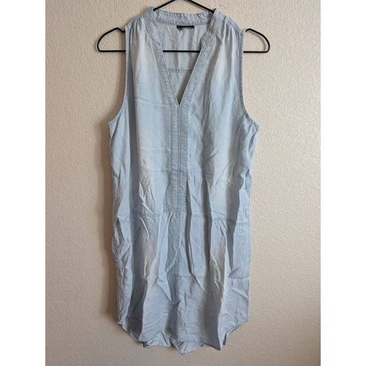 Womens Sz M Knee Length Chambray Shift Dress Sleeveless