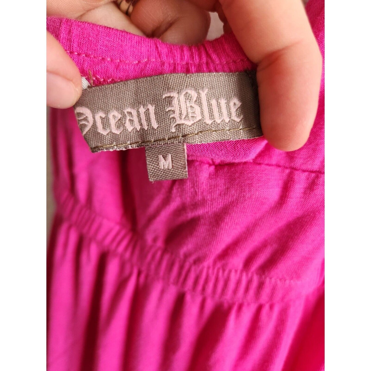 Vintage Ocean Blue Womens Sz M Maxi Dress Halter Beaded Bright Pink