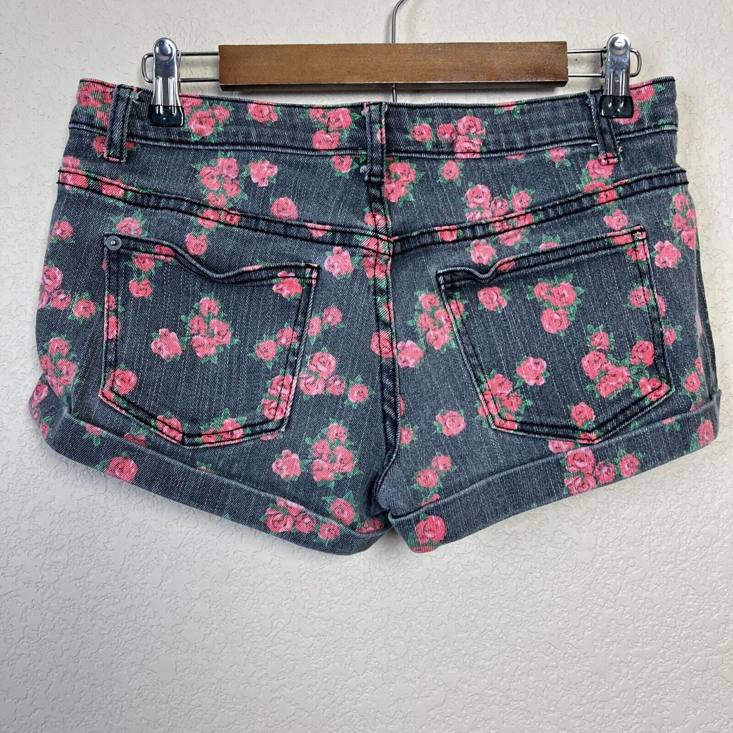 Forever 21 Premium Denim Shorts Black Pink Floral Jean Shorts