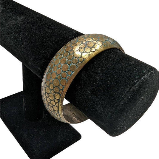 Vintage 1970s Womens Metal Bangle Bracelet Gold Dot Print Mod