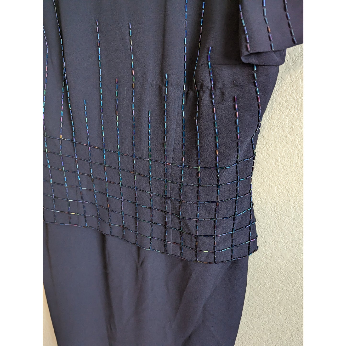 Talbots Womens Sz 8 Navy Blue Beaded Midi Dress Short Sleeve Formal