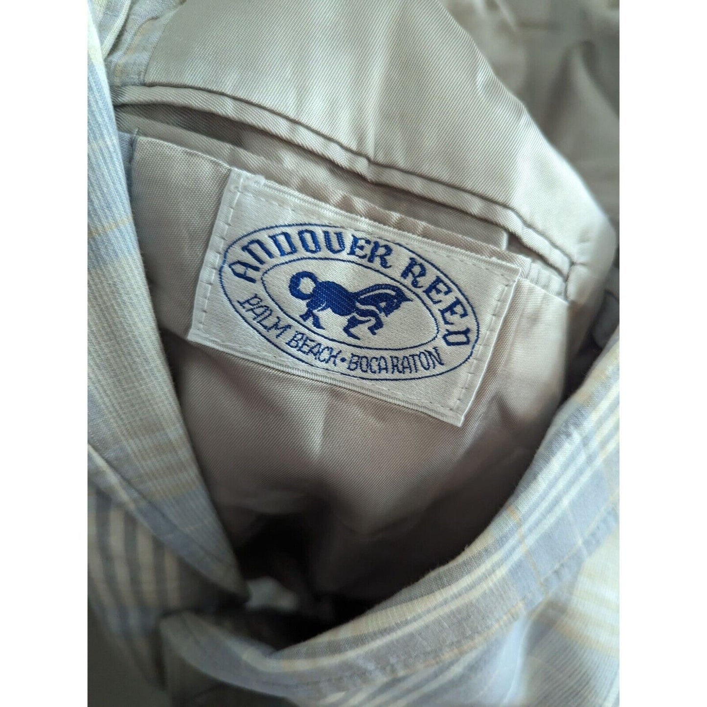 Vintage 1970s Andover Reed Mens 2 Button Suit Coat Light Blue Plaid Sz 42R