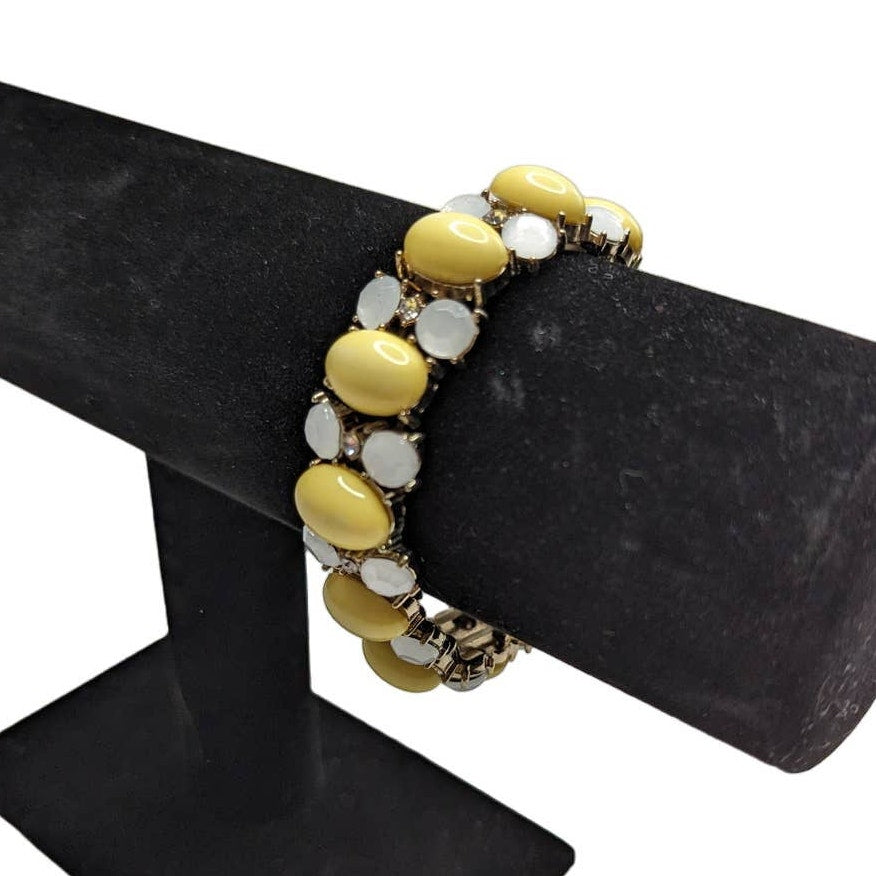 Vintage 1980s Chunky Stone Bracelet Yellow and White