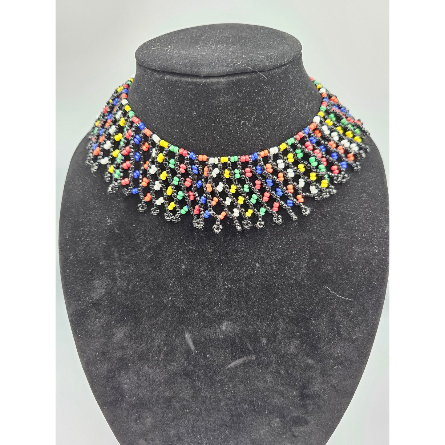 Vintage Y2k Seed Bead Bib Style Necklace Rainbow Pride