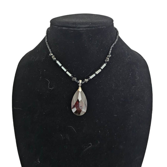 Vintage Teardrop pendant Boho Necklace amber Colored Stone Statement