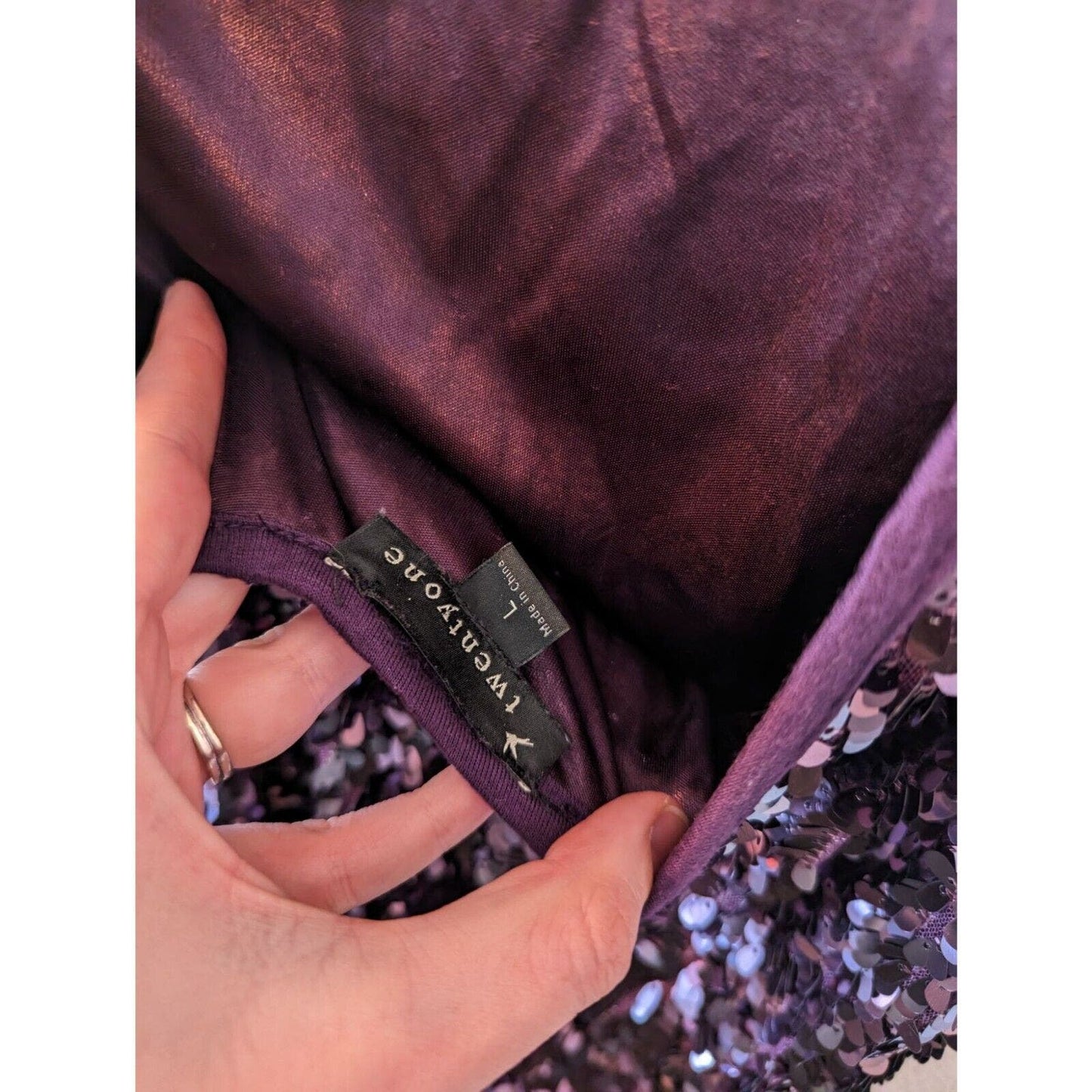 Vintage Forever 21 Womens Sz L Drop Waist Mini Dress Purple Full Sequin