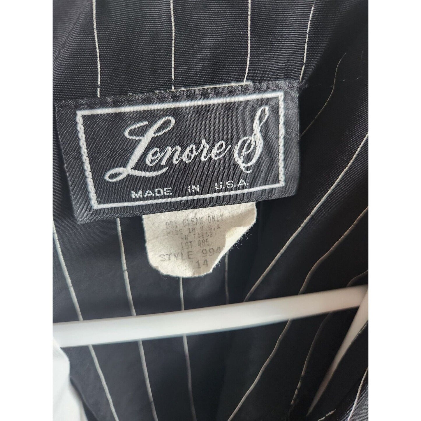 Vintage 1980s Lenore S Womens Sz 14 Midi Shirt Dress Black White Pinstripe