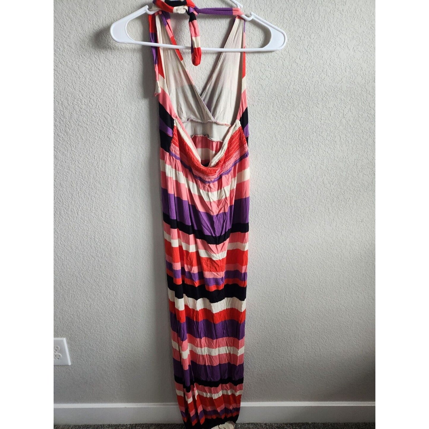 Felicity & Coco Womens Sz M Maxi Halter Dress Pink Purple Black Striped