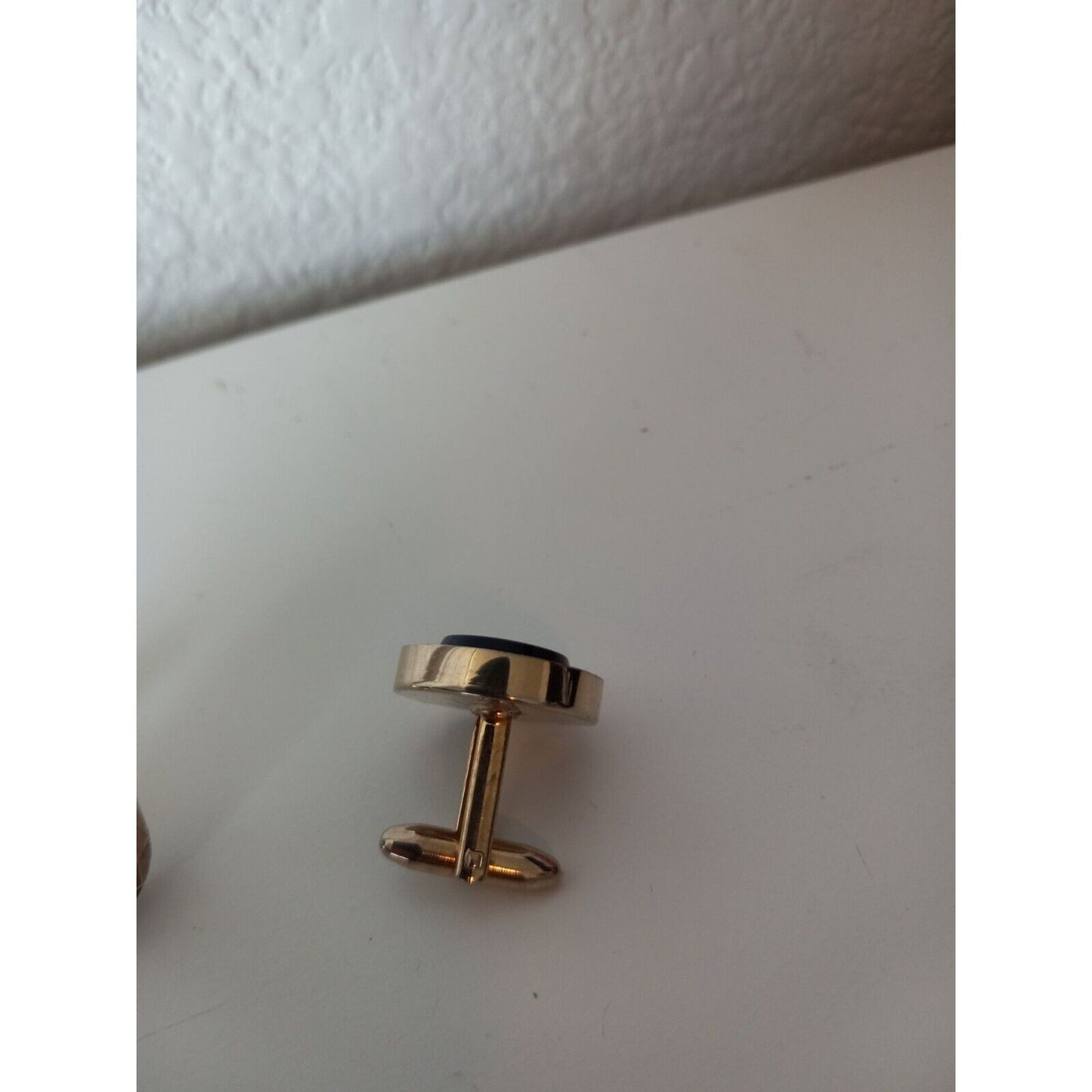 Vintage Pair of 1990s Mens Silvertone and Black stone Round Cufflinks