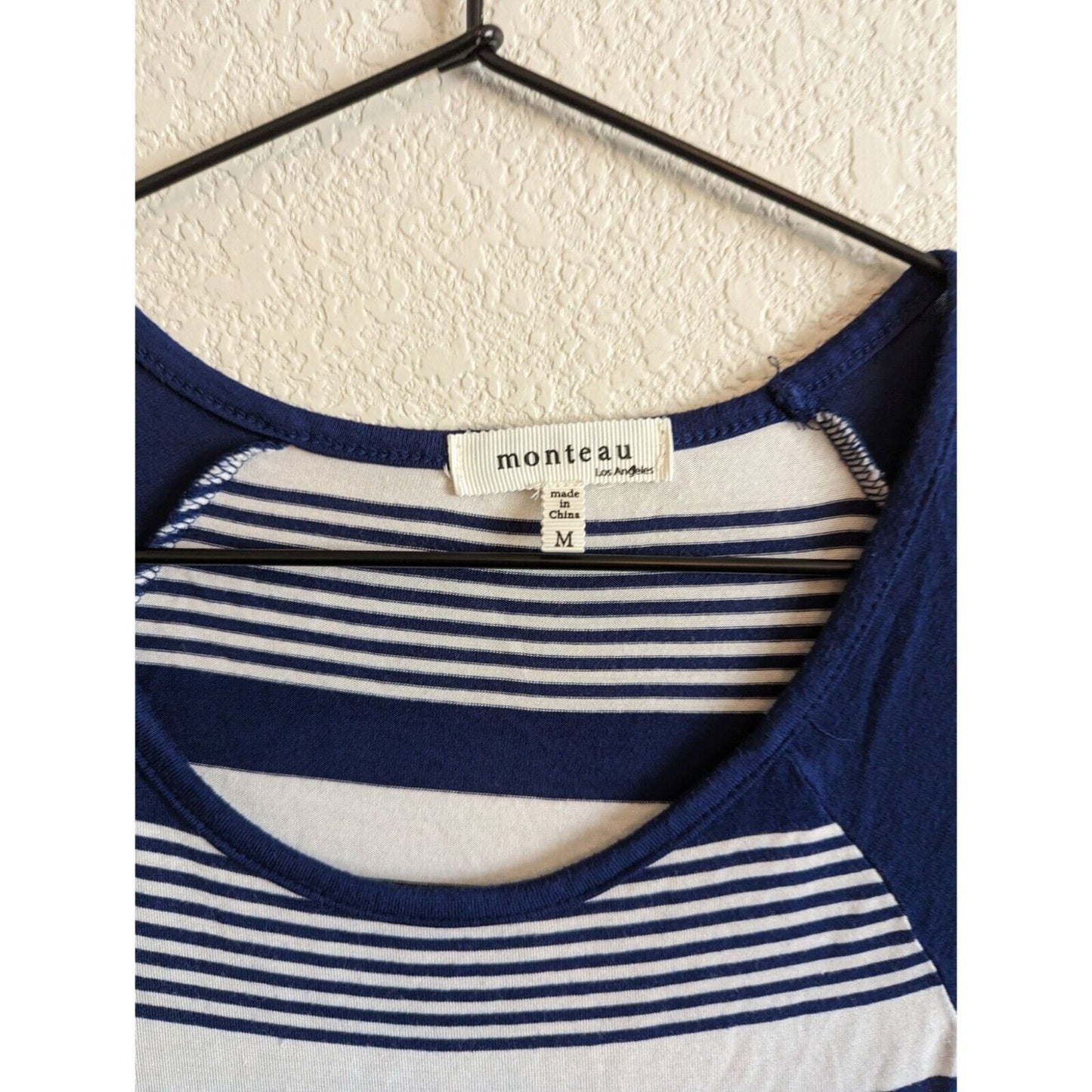 Monteau Womens Sz M Short Sleeve Maxi Dress Blue White Striped Jersey Knit