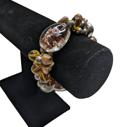 Vintage 1990s Glass Beaded Charm Bangle Bracelet Multi Color