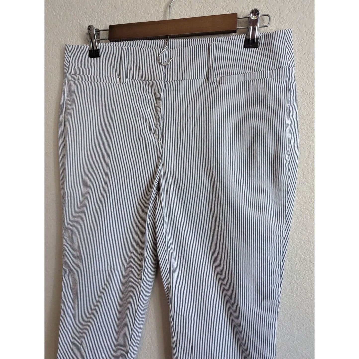 Ann Taylor Womens Sz 6 Cropped Seersucker Pants Slim Leg Blue White