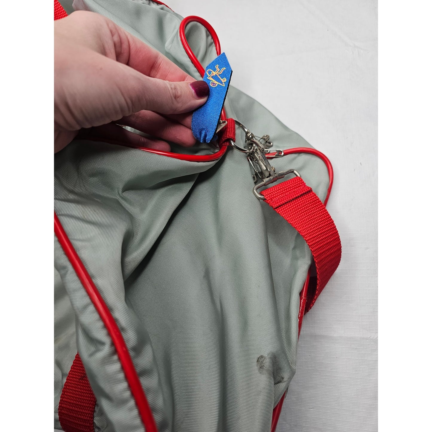 Vintage The Original Boomer Bag Nylon Duffel Bag Silver Red