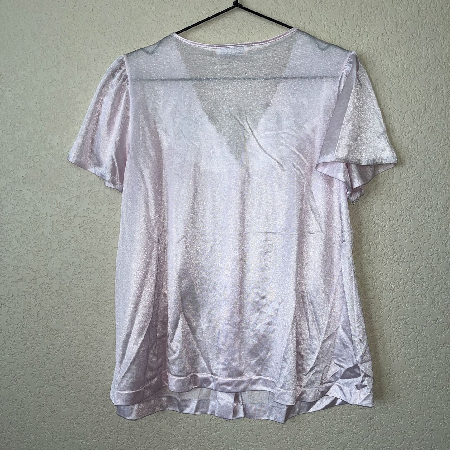 Vintage 1970s Komar Womens Sz L Nylon Sleep Shirt Light Pink Button Down