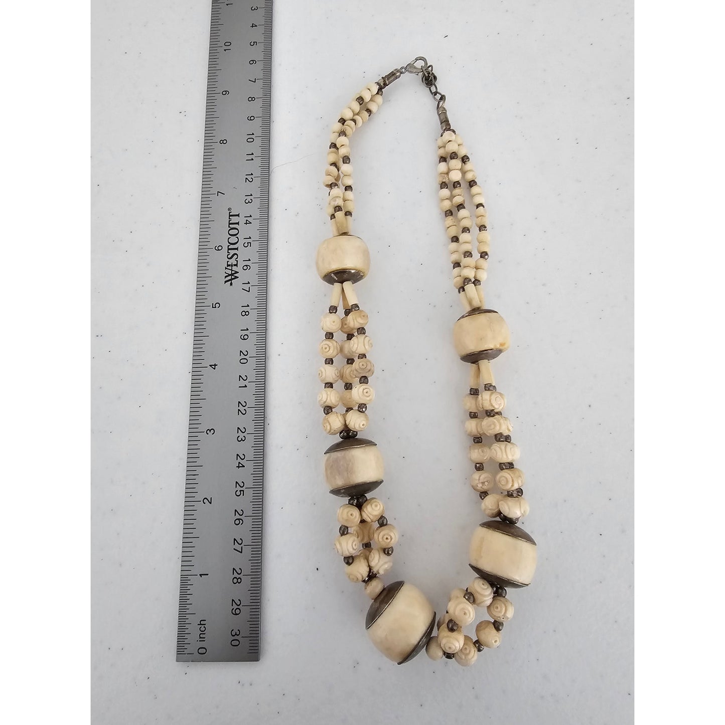 Vintage Mid Century Multi Strand Statement Piece Neckace Cream Mod Beautiful