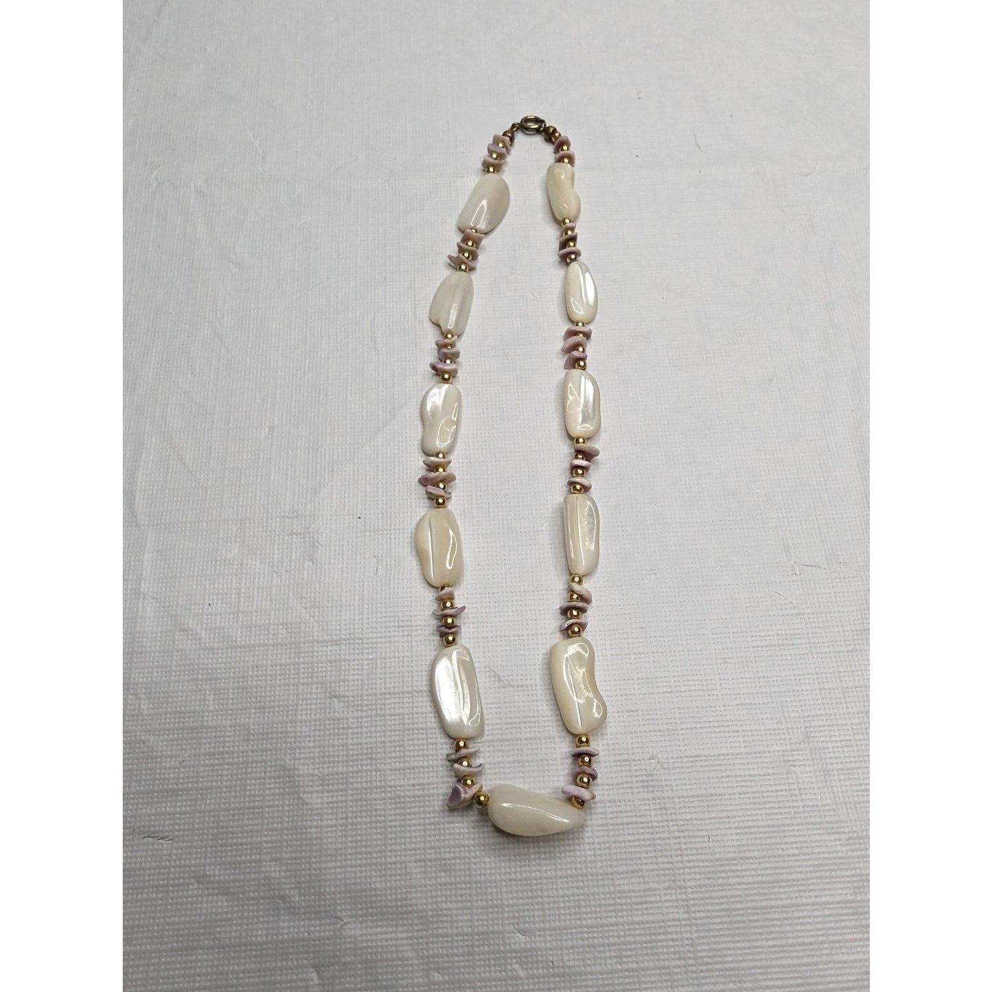 Vintage 1990s Single Strand Beaded Necklace Cream and Light Pink Stones