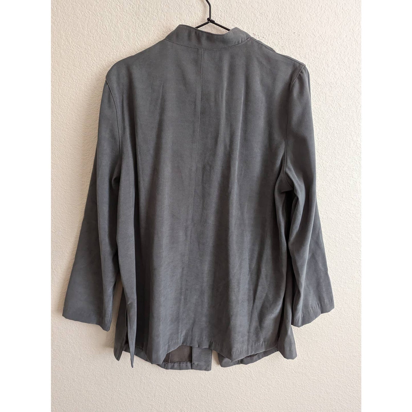 Vintage 1990s Lady Darian mujeres Sz 14W botón de palanca blusa negro manga larga