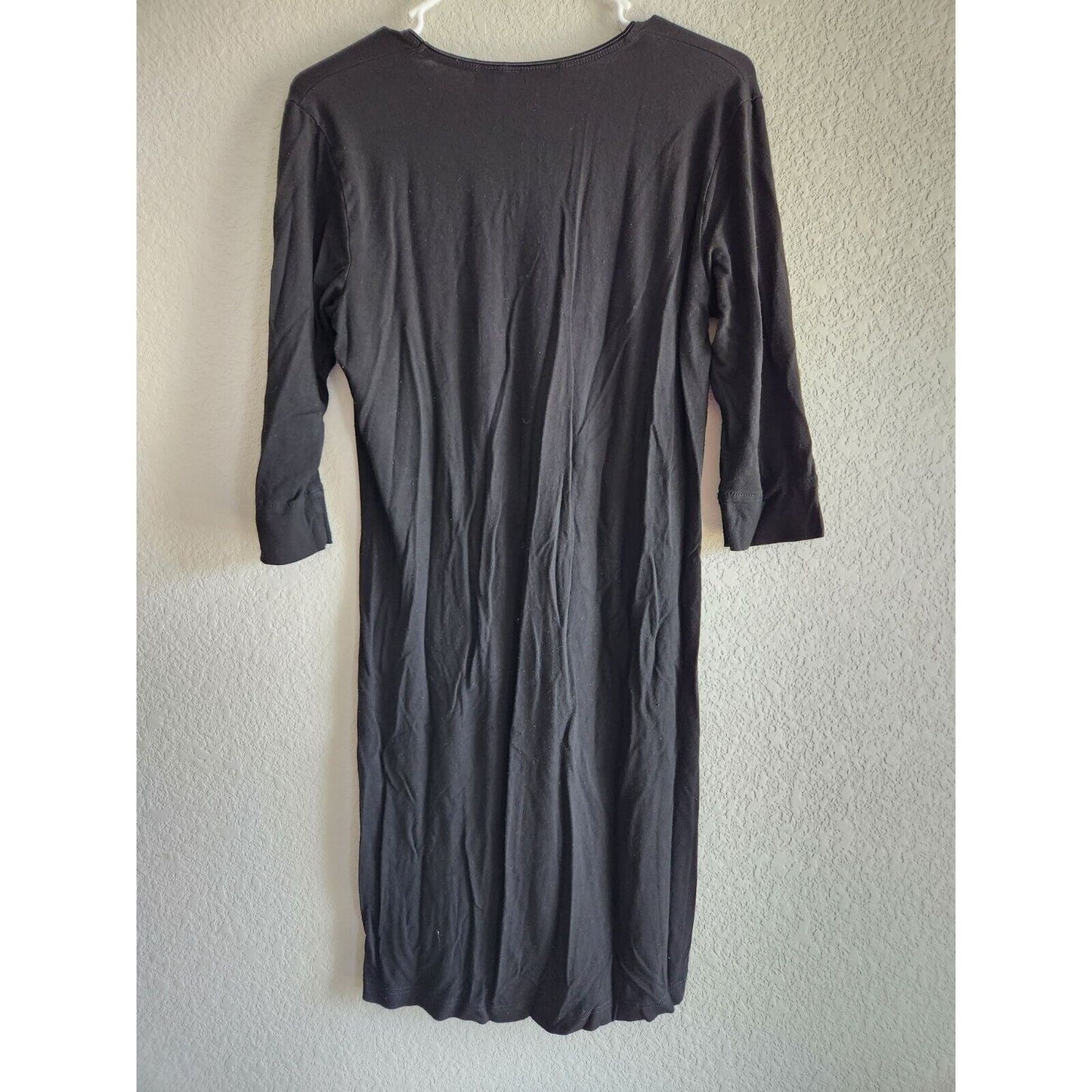 Liz Claiborne Womens Sz L Long Sleeve Shirt Dress Solid Black V Neck