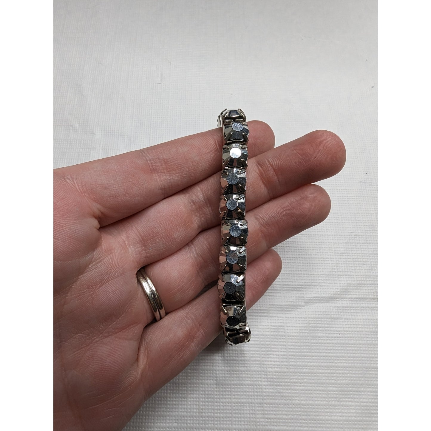 Vintage 1990s Silver Rhinestone Stretch Bracelet Diamond Shapes