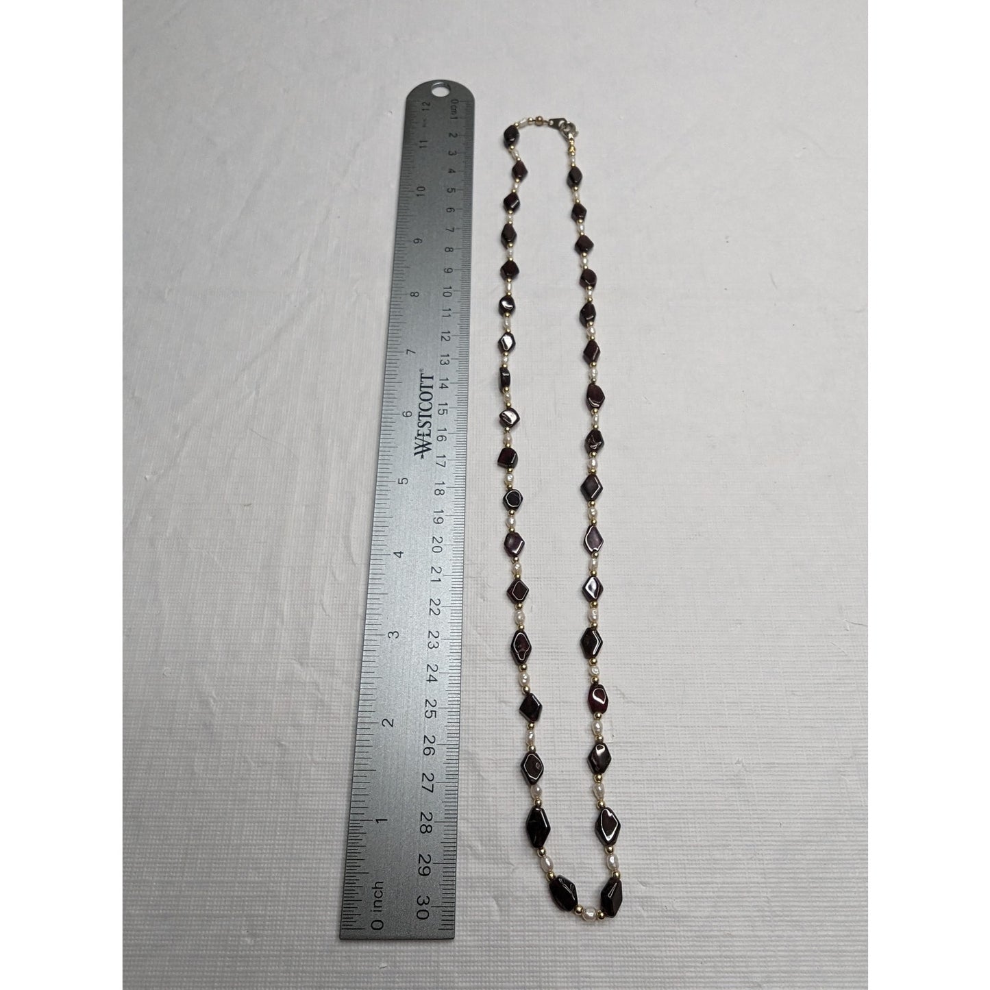 Vintage 1990s Single Strand Dainty Beaded Necklace Purple and Pearl