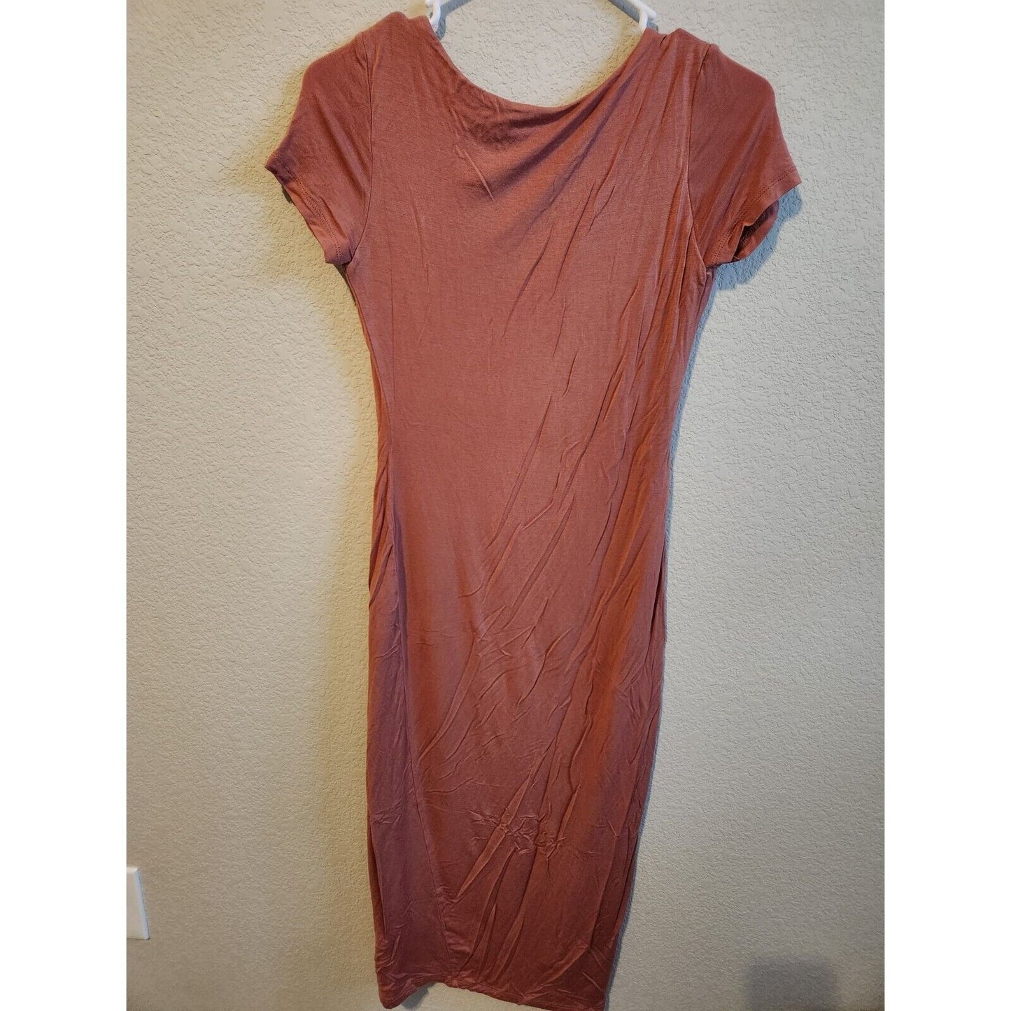 Popular Basics Womens Sz S Midi Shirt Dress Jersey Knit Red Brown Brick