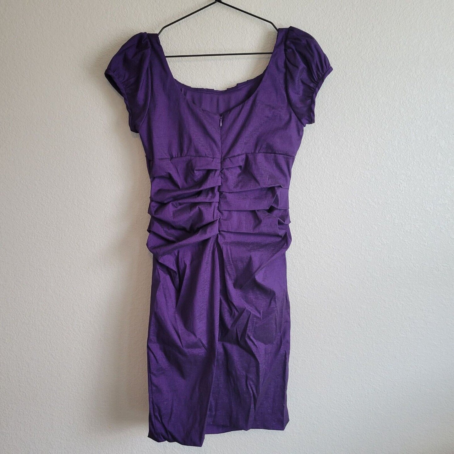 S.L. Fashions Womens Sz 10 Midi Bodycon Formal Dress Purple Short Sleeve