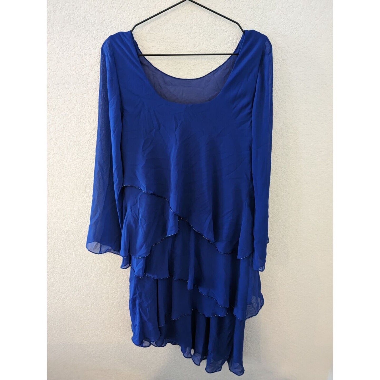 Patra Womens Sz 10 Long Sleeve Mother of the Bride Dress Blue Beaded Midi