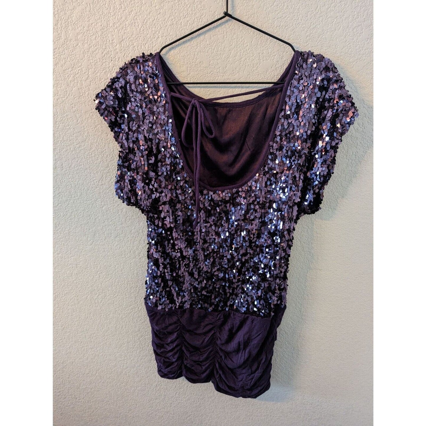 Vintage Forever 21 Womens Sz L Drop Waist Mini Dress Purple Full Sequin