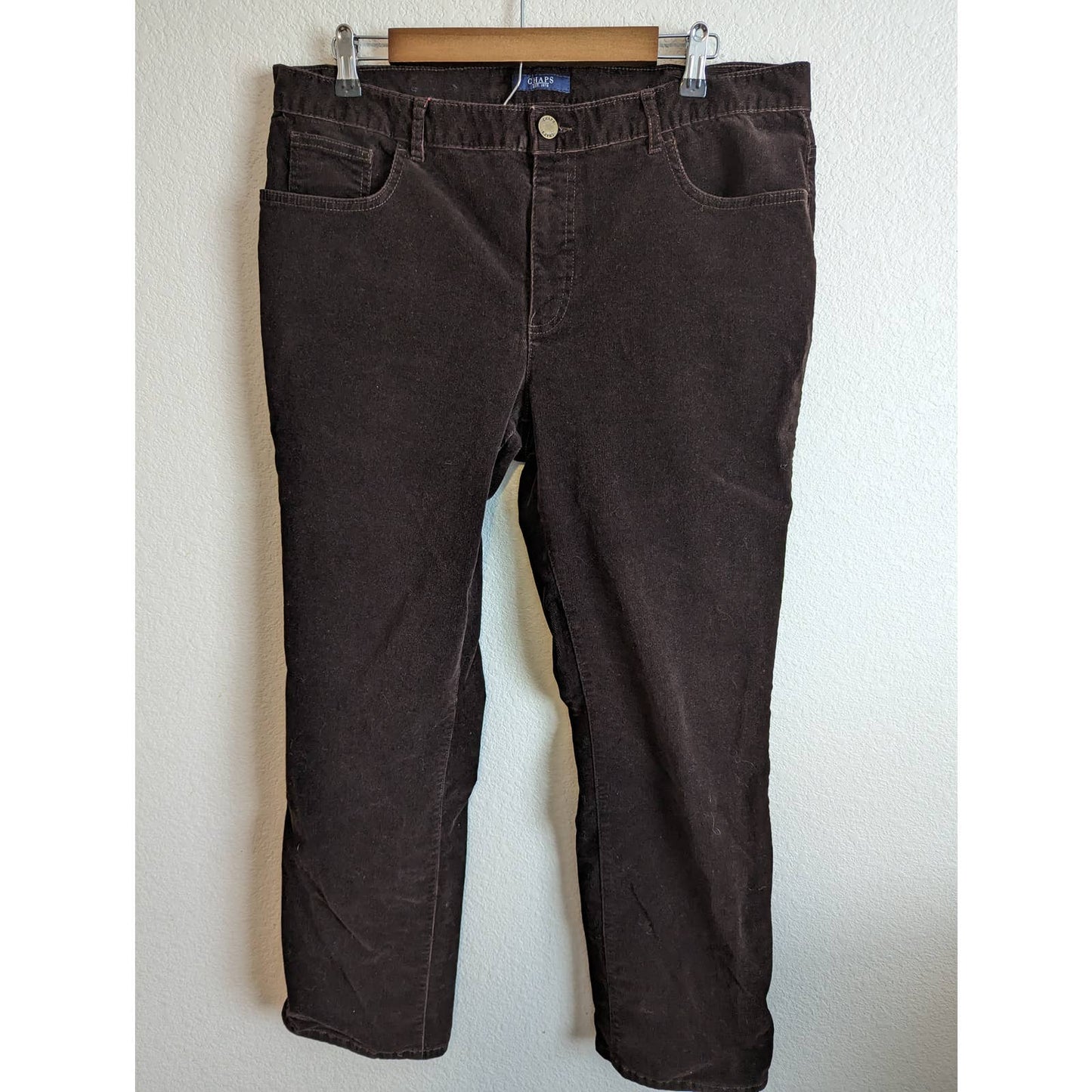 Chaps Mujer Sz 16 Pantalones de pana de pierna recta marrón oscuro