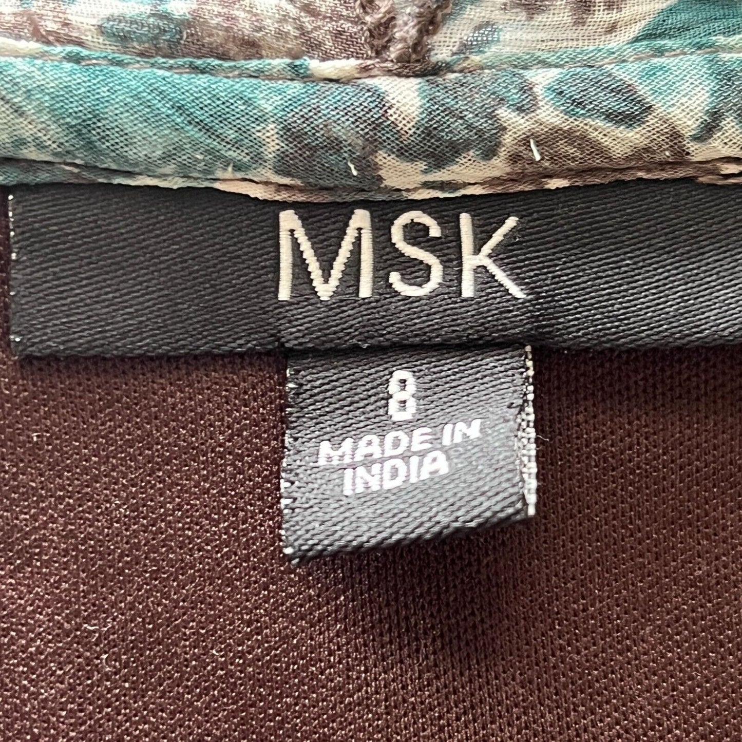 MSK Womens Sz 8 Gray and Blue Ruffled Midi Dress V Neck