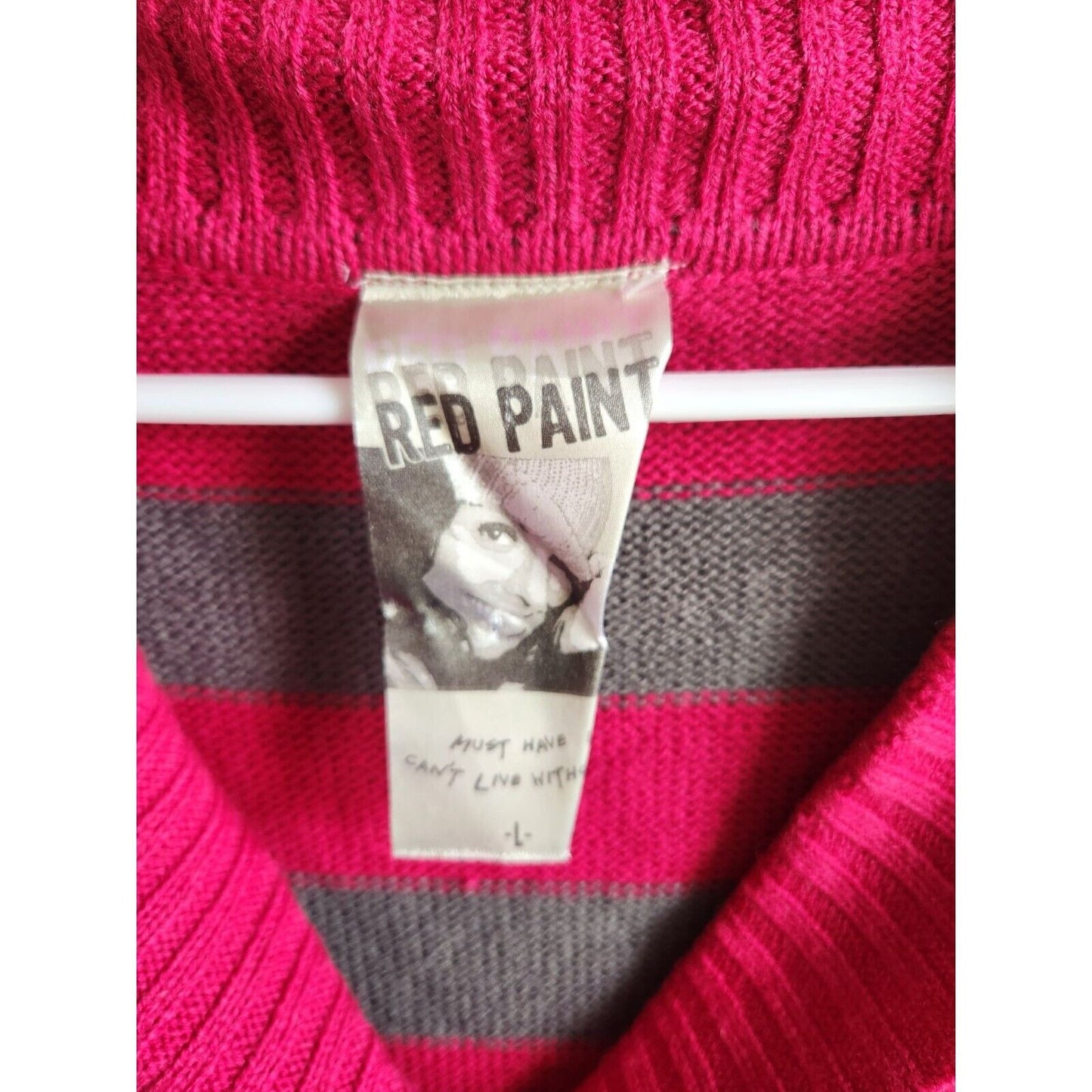 Vintage Y2K RedPaint Womens Sz L Tunic Length Short Sleeve Sweater Pink Striped