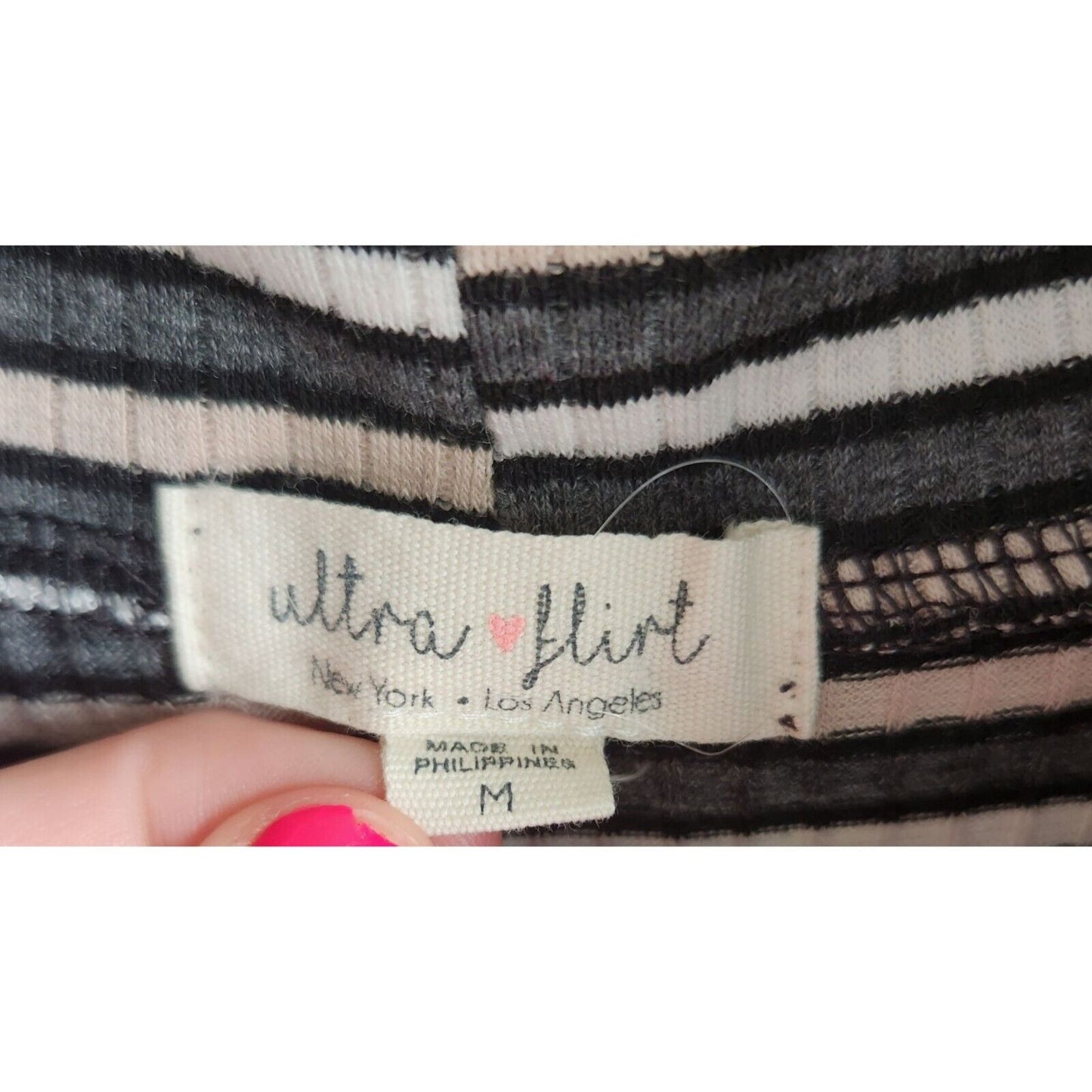 Ultra Flirt Womens Sz M Cowl Neck Mini Dress Gray Striped Ribbed