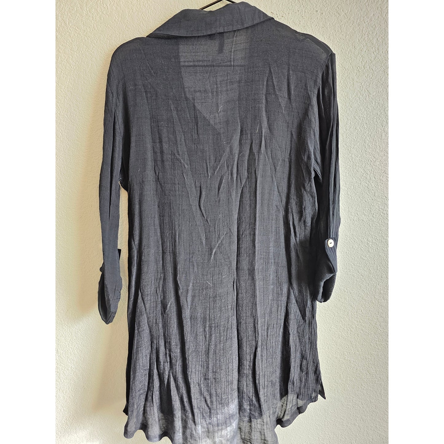 Portocruz Womens Sz M Long Sleeve Swimsuit Cover Up Black Gauzy Knee Length