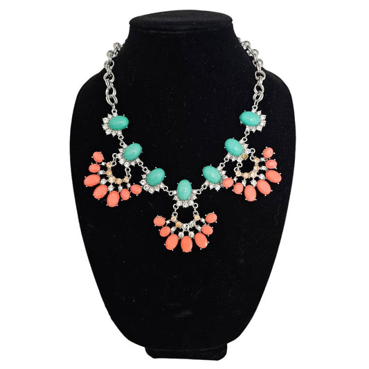 Vintage 1980s Statement Piece Necklace Coral Pink and Turquoise Stones