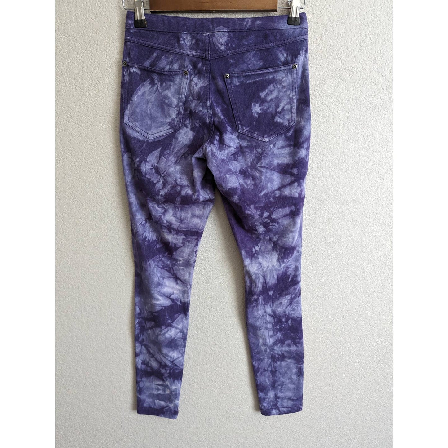 Hue Jeans Jegging Elásticos Sin Tirantes Para Mujer Talla XS Teñido Anudado Púrpura