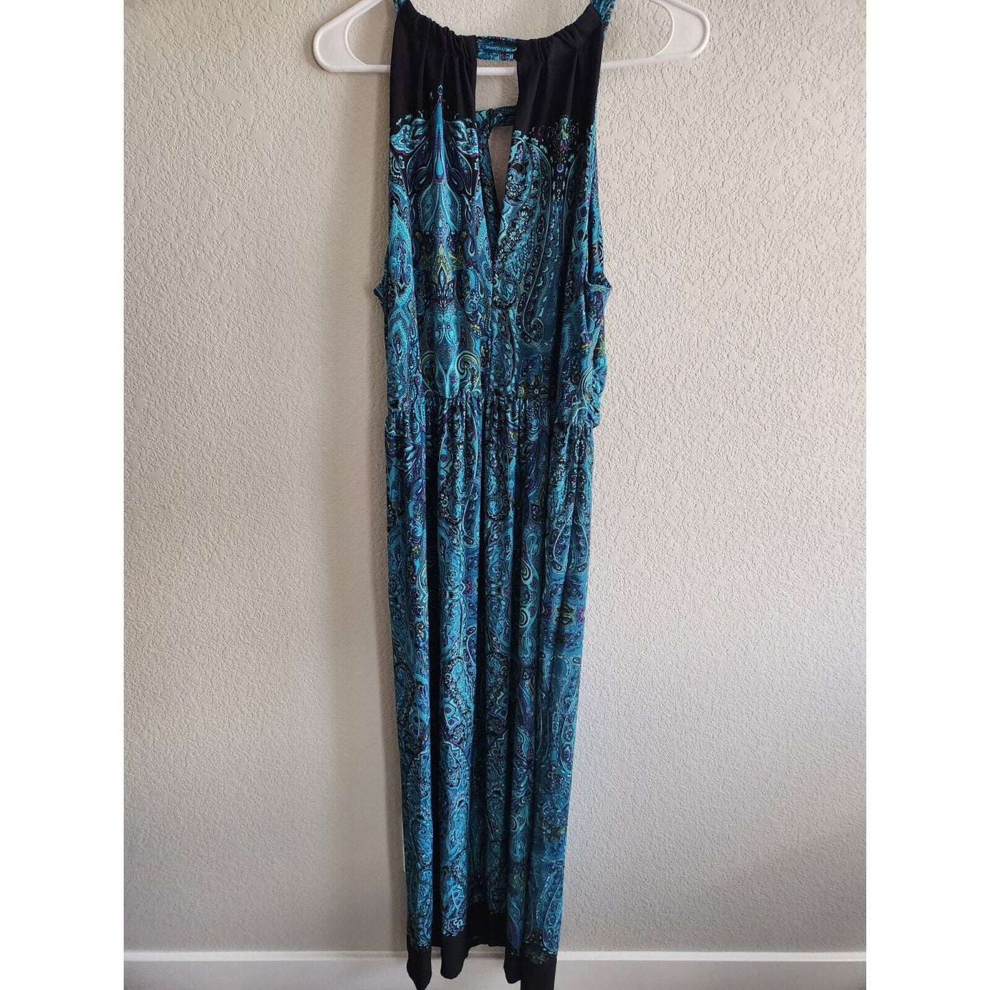 Emma & Michele Womens Sz M Maxi Dress Blue Paisley Print Sleeveless