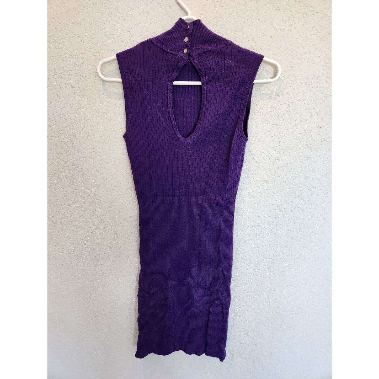 Nikibiki Womens Sz L Ribbed Mini Sweater Dress Purple Rhinestone Collar Y2K