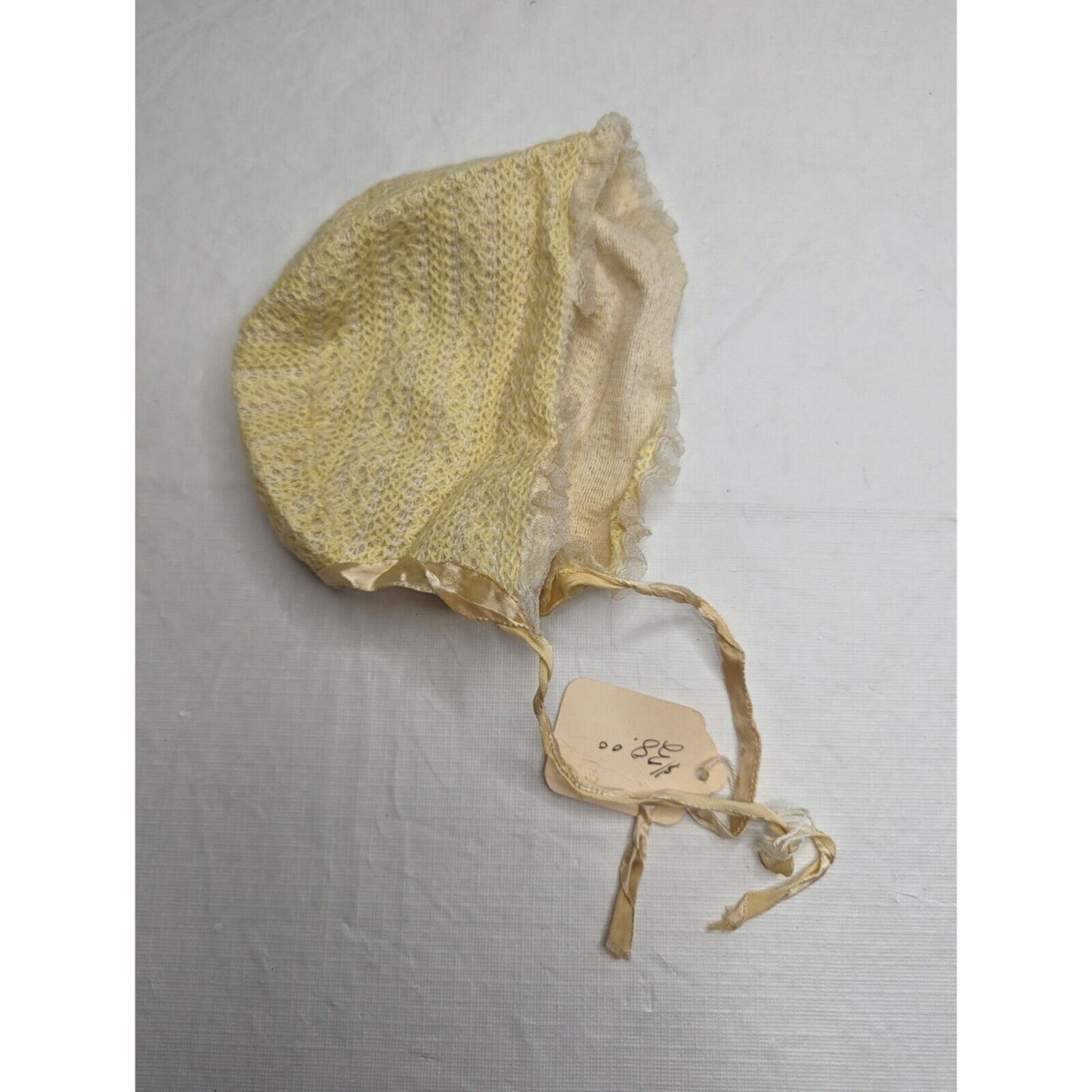Vintage 1930s Baby Bonnet Acrylic Yellow and White