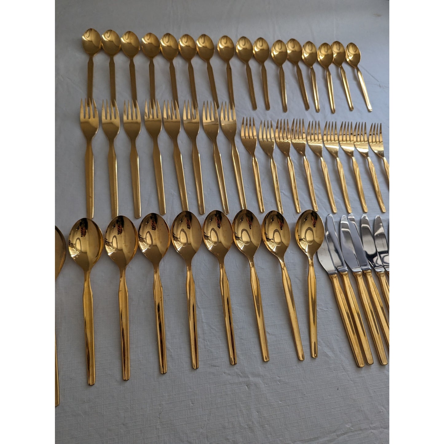 DANUBE BY TOWNE -MADE IN AUSTRIA -50-PIECE SET GOLD FLATWARE FORKS SPOONS KNIVES