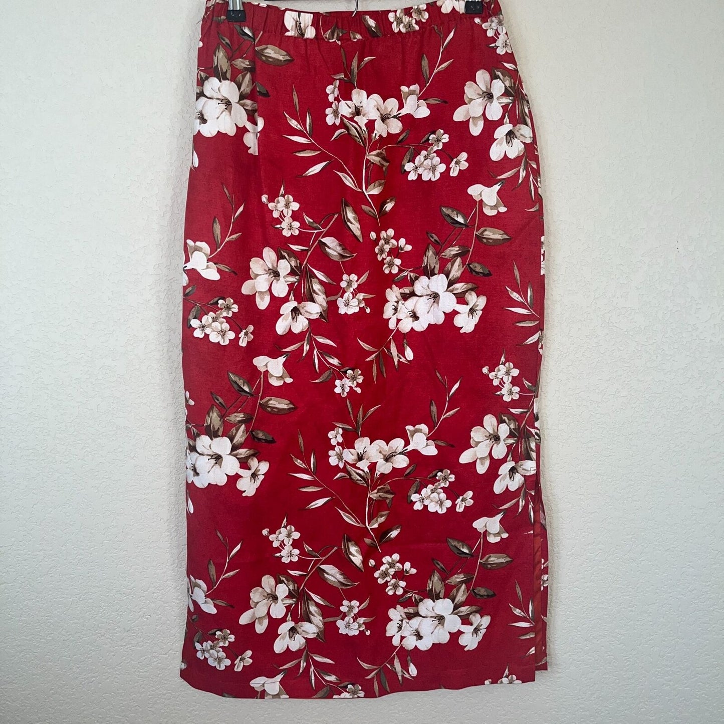 Valerie Stevens Sport Womens Sz 8 Linen Silk Blend Maxi Skirt Red Floral