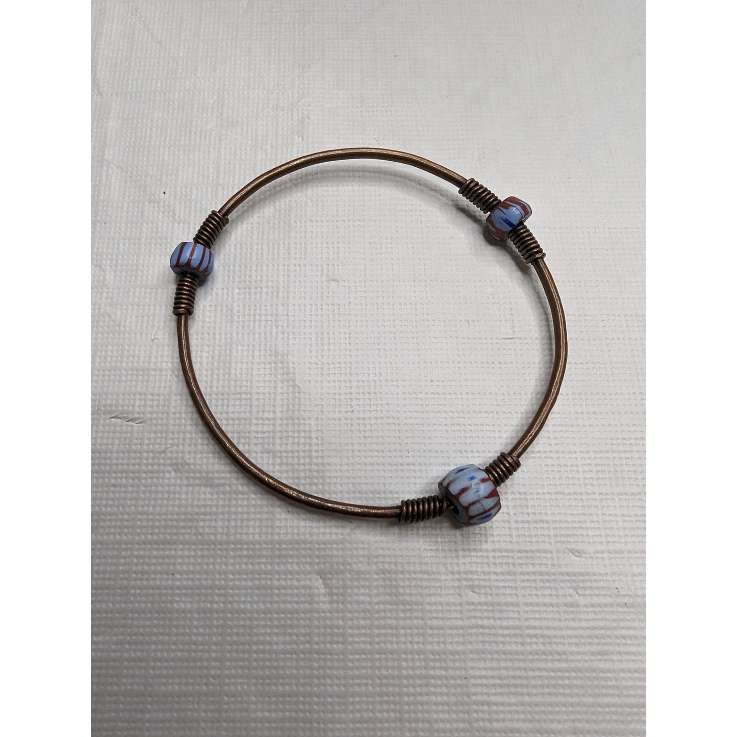 Vintage 1960s Brass Bangle Bracelet W Blue Beads Dainty Small