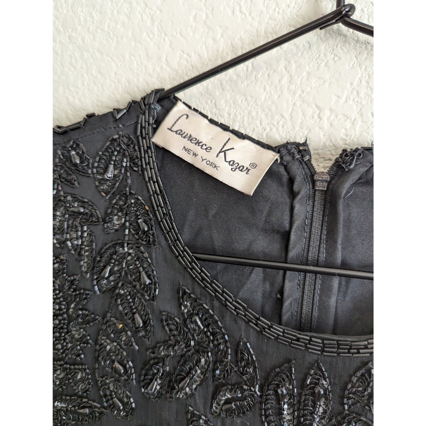 Vintage Laurence Kazar Womens Sz M Knee Length 100% Silk Dress Fully Beaded